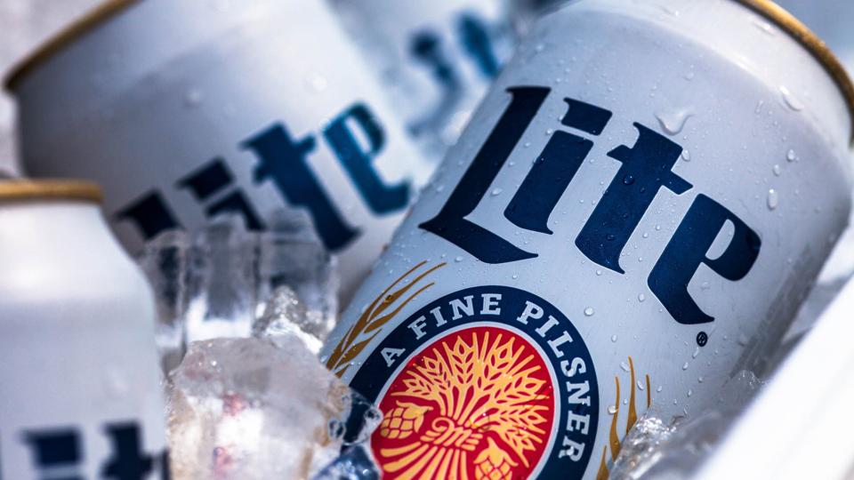 Miller Lite cans on ice